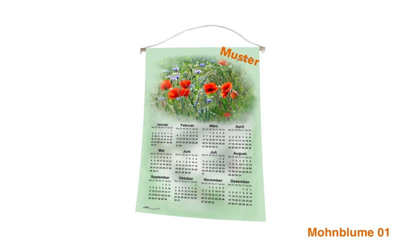 Stoff-Kalender 2025 mit verschiedenen Blumen-Motiven