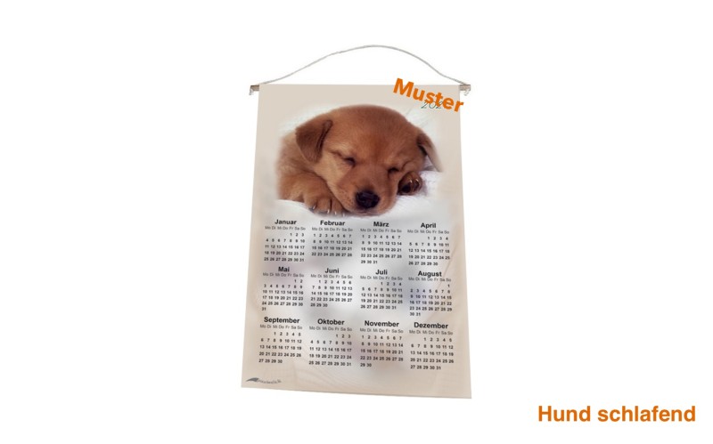 Stoff-Kalender 2025 mit verschiedenen Hunde-Motiven